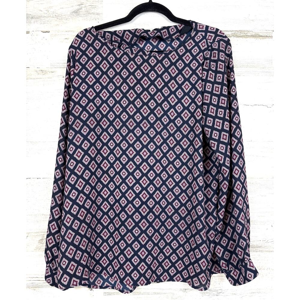 Pleione Anthropologie Womens L Black Pink Boho Peasant Oversized Tunic Blouse
